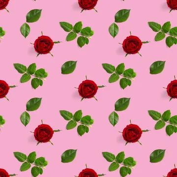 Rosebud seamless pattern. head of rose bloom isolated on pink pattern, pop art Stock Photos