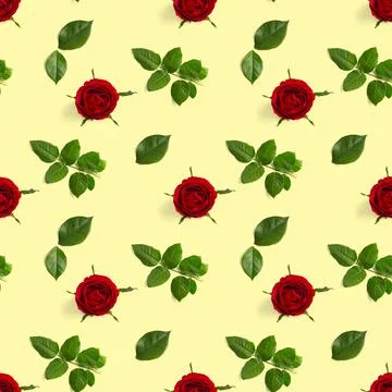 Rosebud seamless pattern. head of rose bloom isolated on yellow pattern, pop art Stock Photos