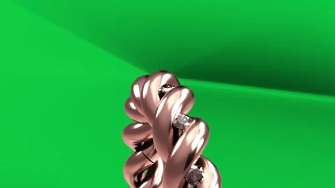 Rosegold ring entering top, rotating and revealing gems, showcasing reflections Stock Footage 339198103