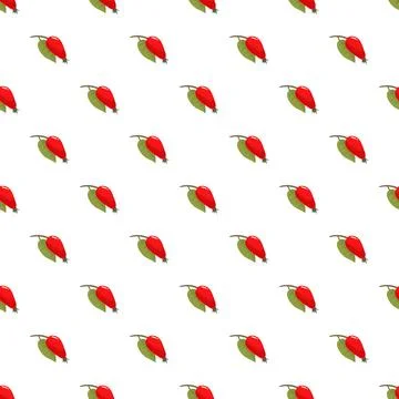 Rosehip fruit and green leaf seamless pattern Illustrazione stock