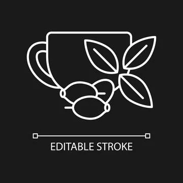 Rosehip tea white linear icon for dark theme Stock Illustration