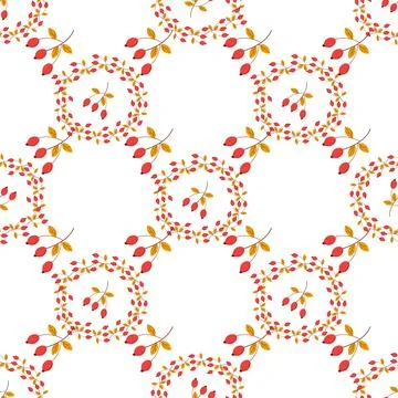 Rosehip wreath pattern on white background Stock Illustration