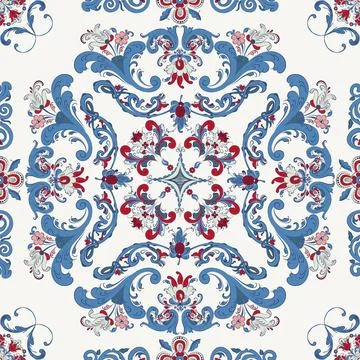 Rosemaling vector pattern 32 Rosemaling tile, traditional Norwegian decora... Stock Photos
