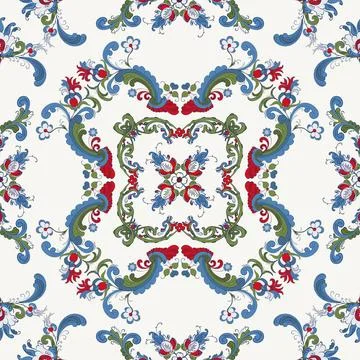 Rosemaling vector pattern 33 Rosemaling tile, traditional Norwegian decora... Foto stock