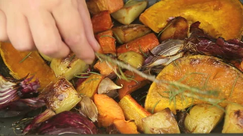 Rosemary Garnish Put On Vegetables Stock Footage 43681641