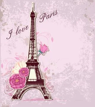 Roses and  Eiffel tower Stock Illustration