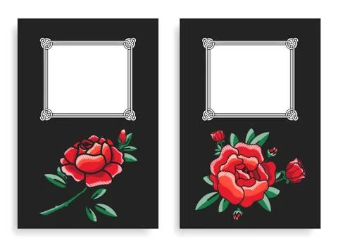 Roses and Frames Posters Set Vector Illustration Illustrazione stock