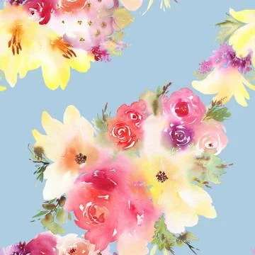 Roses and lilies seamless pattern. Stock Illustration