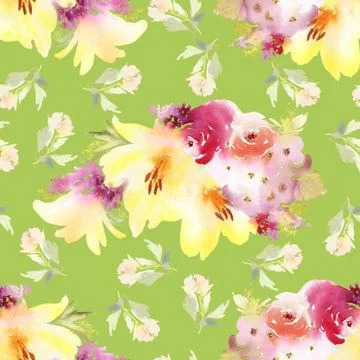 Roses and lilies seamless pattern. Stock Illustration