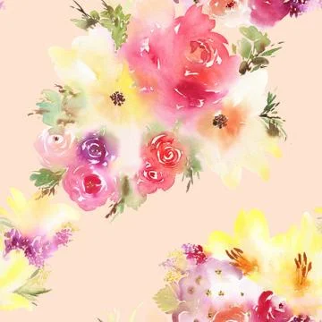 Roses and lilies seamless pattern. Stock Illustration