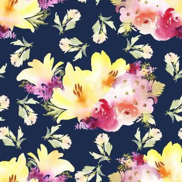 Roses and lilies seamless pattern. Stock Illustration