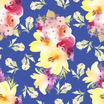 Roses and lilies seamless pattern. Illustrazione stock