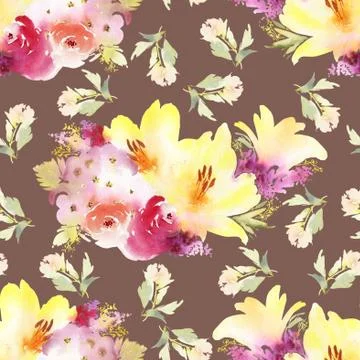 Roses and lilies seamless pattern. Stock Illustration