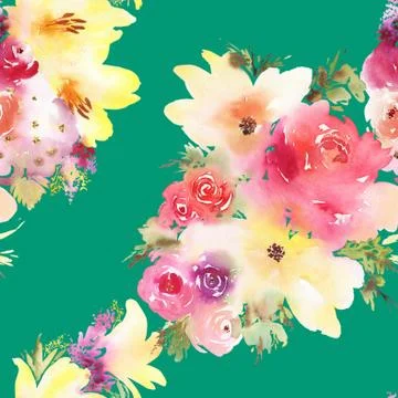 Roses and lilies seamless pattern. Stock Illustration