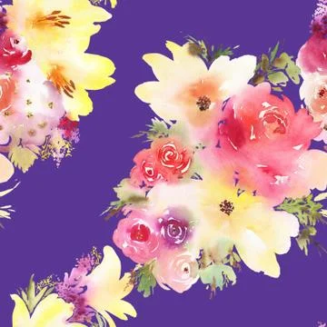 Roses and lilies seamless pattern. Stock Illustration