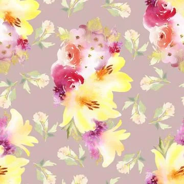 Roses and lilies seamless pattern. Stock Illustration