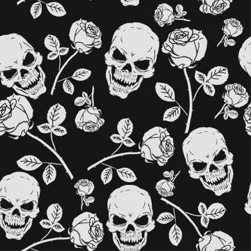 Roses and Skulls Seamless Pattern Stock Illustration