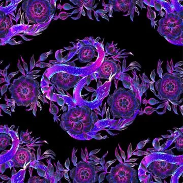 Roses and snake. Seamless pattern, background. イラスト素材