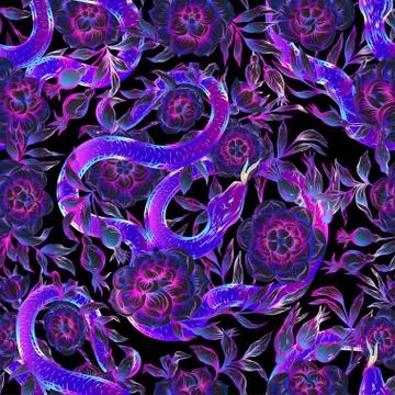 Roses and snake. Seamless pattern, background. イラスト素材