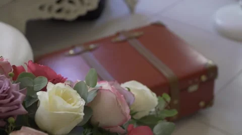 Roses and Suitcase Stock Footage 55039987