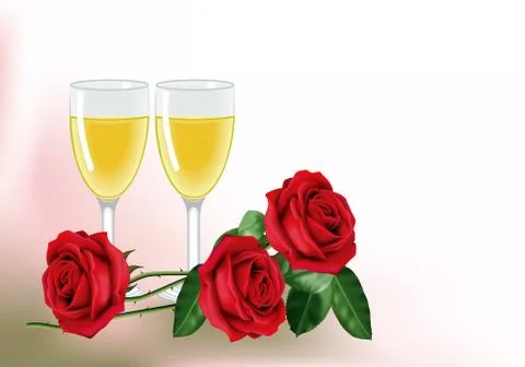 Roses and wine for two Stock Illustration