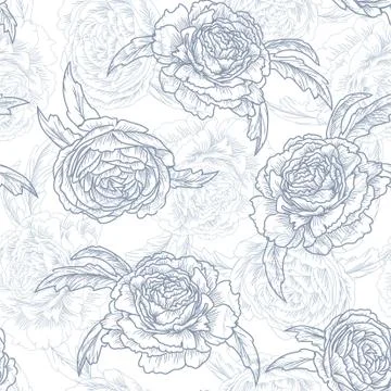 Roses. Blue floral seamless pattern, vector illustration Stock Illustration