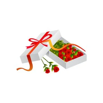 Roses with box illustration vector isolated on white background Stock Illustration