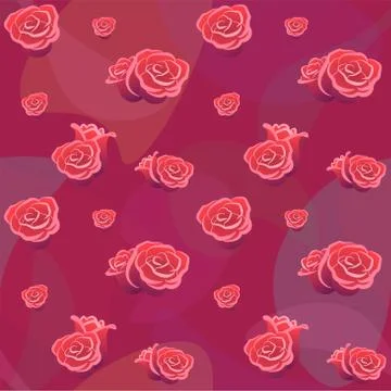 Roses buds seamless pattern, red backdrop. Flower background for wallpaper Stock Illustration