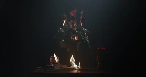 Roses Burning and books on the table Stock Footage 255755259