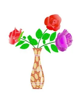 Roses in a ceramic vase in isolation. Vector Stock Illustration