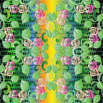 Roses colorful vector seamless pattern. Floral ornamental backgr Stock Illustration