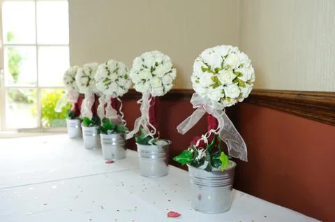 Roses decorate table at wedding Stock Photos