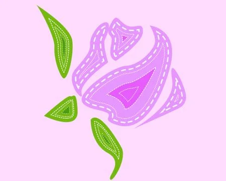 Roses, elements of design. Bud, flower, leaves drawn in sewing style, patches Ilustración de archivo