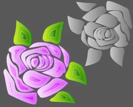 Roses, elements of design with the effect of volume. Bud, flower, leaves draw Illustrazione stock
