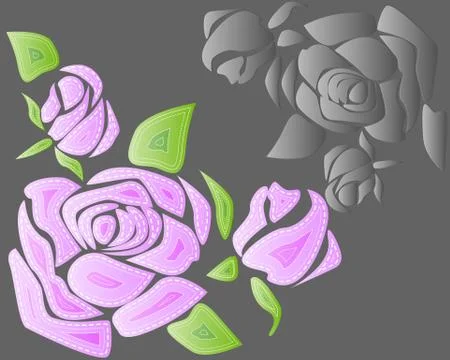 Roses, elements of design with the effect of volume. Bud, flower, leaves draw Illustrazione stock