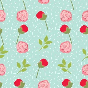 Roses floral seamless pattern design on light green background Stock Illustration