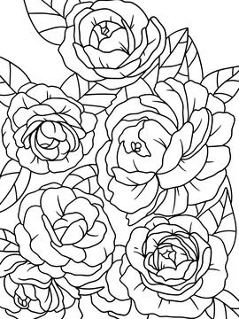 Roses flowers, floral pattern background. Vector artwork. Coloring book page for Stock Illustration