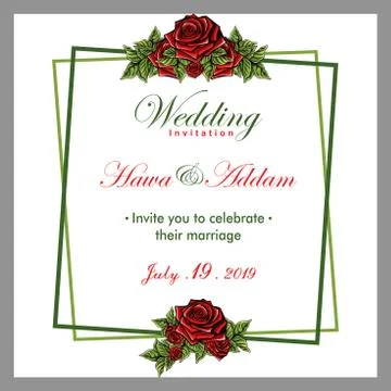 Roses frame vector ornament wedding invitation Stock Illustration