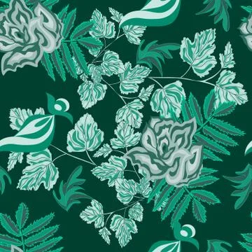 Roses green abstract seamless pattern Stock Illustration