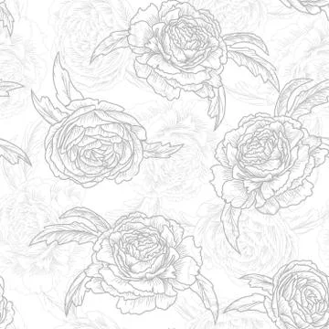 Roses. Grey floral seamless pattern, vector illustration Stock Illustration