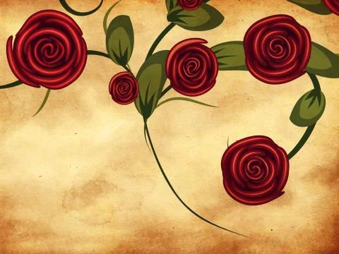 Roses on grunge paper Stock Illustration