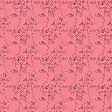 Roses lineart illustration repeat pattern Stock Illustration