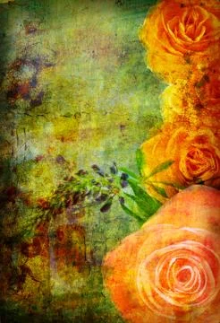Roses on the old grunge texture Stock Photos