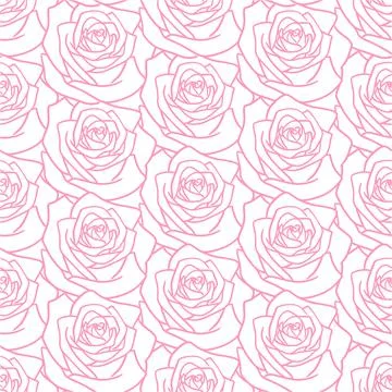 Roses outline seamless pattern. Black and white hand-drawn contour line. Stock Illustration