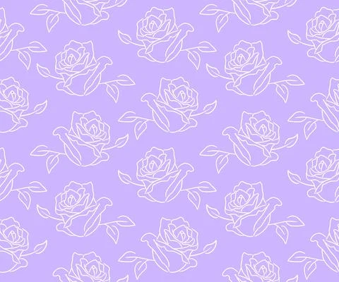 Roses outline seamless pattern. Hand-drawn contour line. Stock Illustration