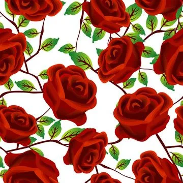Roses over white, pattern Seamless background design with stylized red ros... Stock Photos