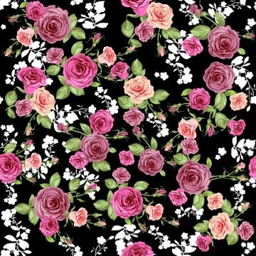 Roses pattern on black background Stock Illustration