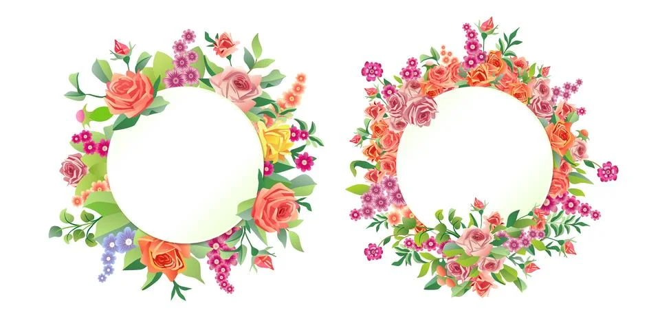Roses round frames abstract collection Stock Illustration