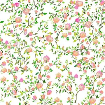 Roses seamless pattern botanical illustration, vector graphic. Wallpaper with 스톡 일러스트