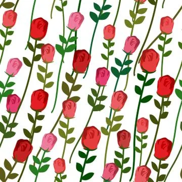 Roses seamless pattern. Rose with a long stem and leaves. Vector vintage back Stock Illustration